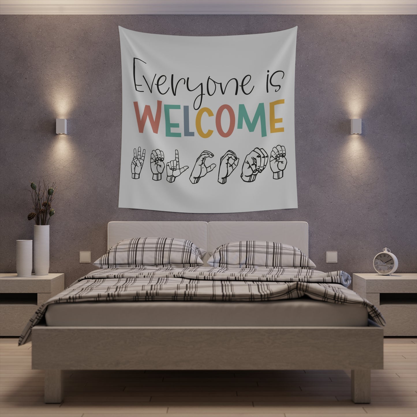 Everyone is welcome asl Printed Wall Tapestry