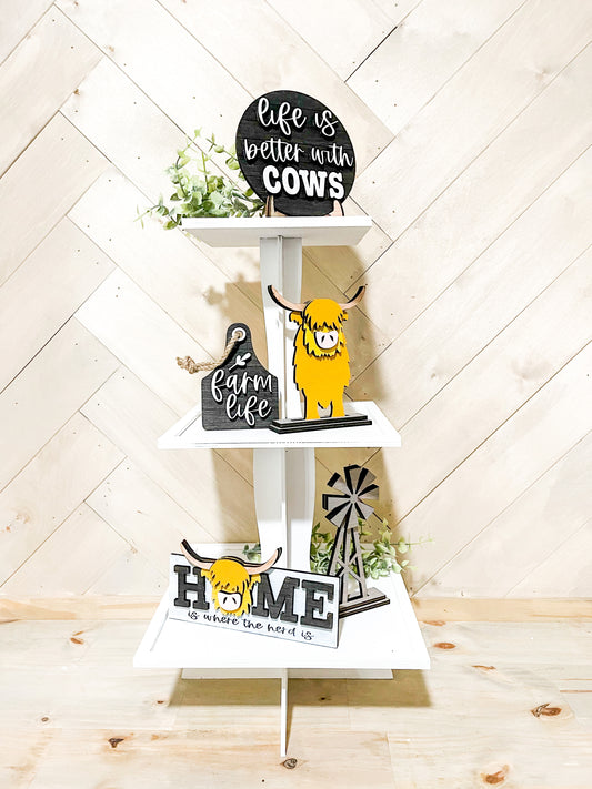 DIY Highland Fluffy Cow Seasonal Tiered Tray