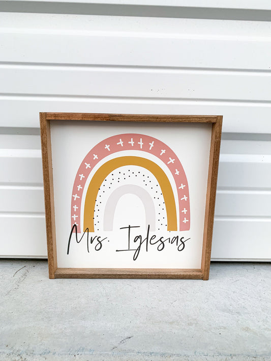 Boho Rainbow Classroom Teacher Name Sign