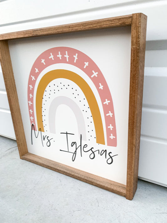 Boho Rainbow Classroom Teacher Name Sign
