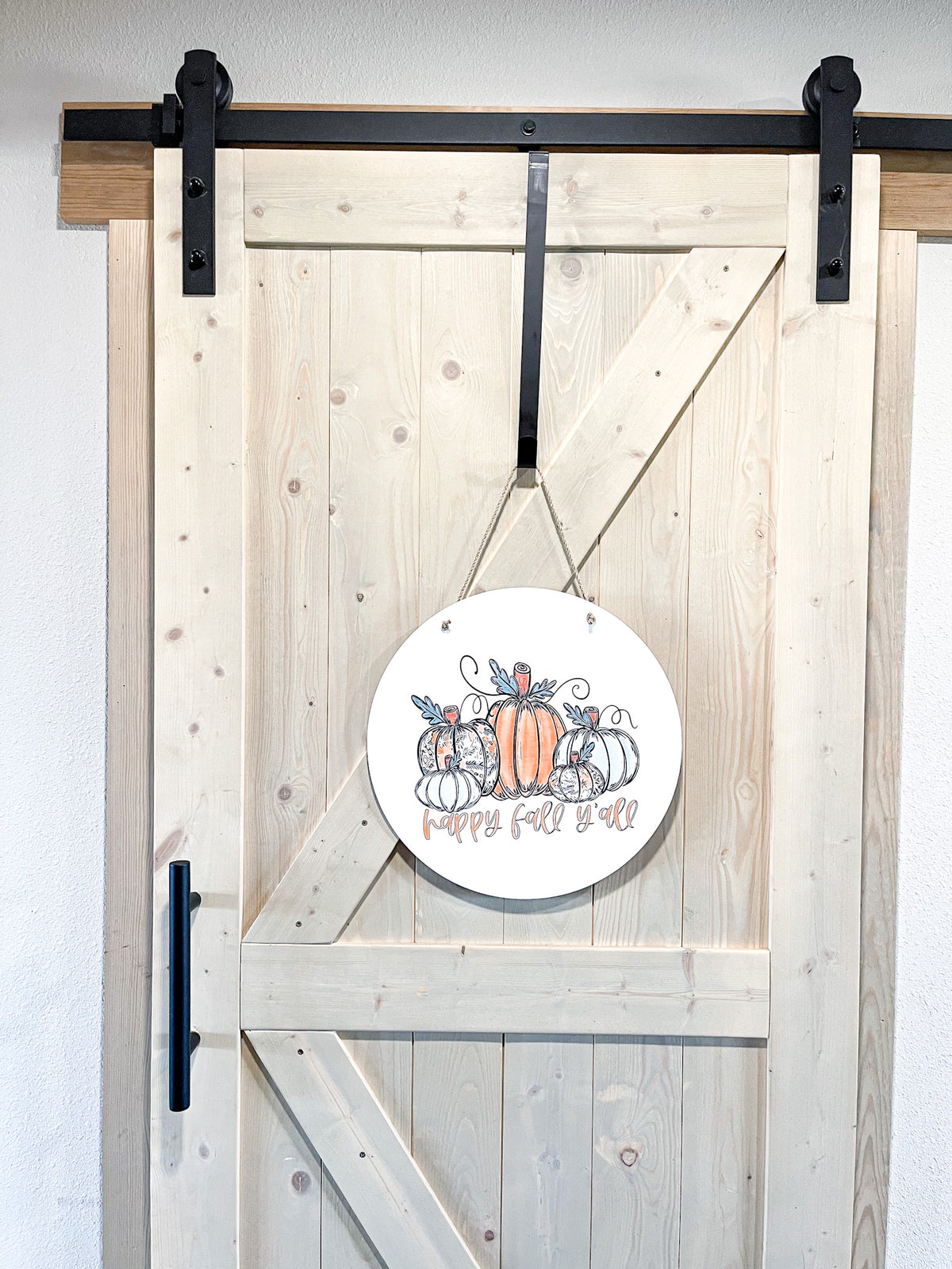 Happy Fall Y'all Pumpkin White Circle Door Hanger