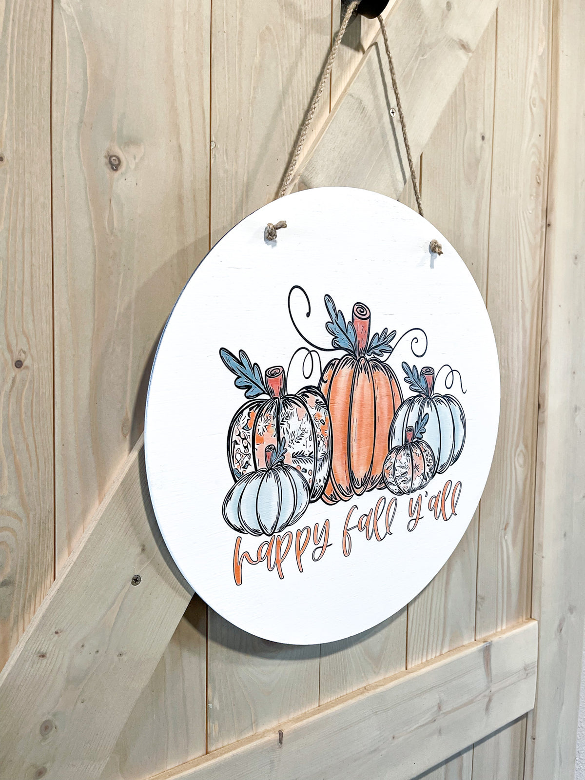 Happy Fall Y'all Pumpkin White Circle Door Hanger