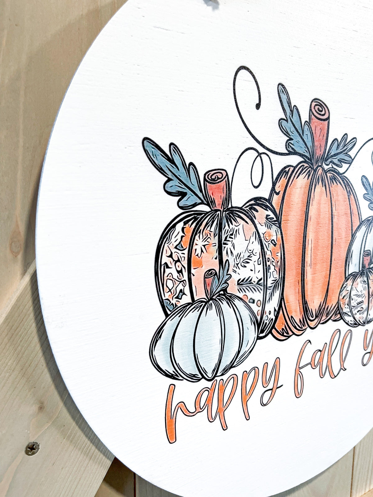 Happy Fall Y'all Pumpkin White Circle Door Hanger