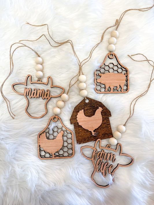 Farmhouse Car Charm Review Mirror Hanging Tag Cow Chicken Pig Mama Bead
