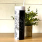 Botanical Flower Personalized Skinny Tumbler with Lid and Straw, 16 oz Matte Black Acrylic Tumbler Insulated Double Wall Plastic Reusable Cups