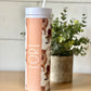 Watercolor Highland Cow Flower Personalized Skinny Tumbler with Lid and Straw, 16 oz Matte Black Acrylic Tumbler Insulated Double Wall Plastic Reusable Cups