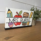Personalized Teacher Desk Name Plate Shelf Sitter Removable Sign | Coffee apple leopard pencil