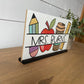 Personalized Teacher Desk Name Plate Shelf Sitter Removable Sign | Coffee apple leopard pencil