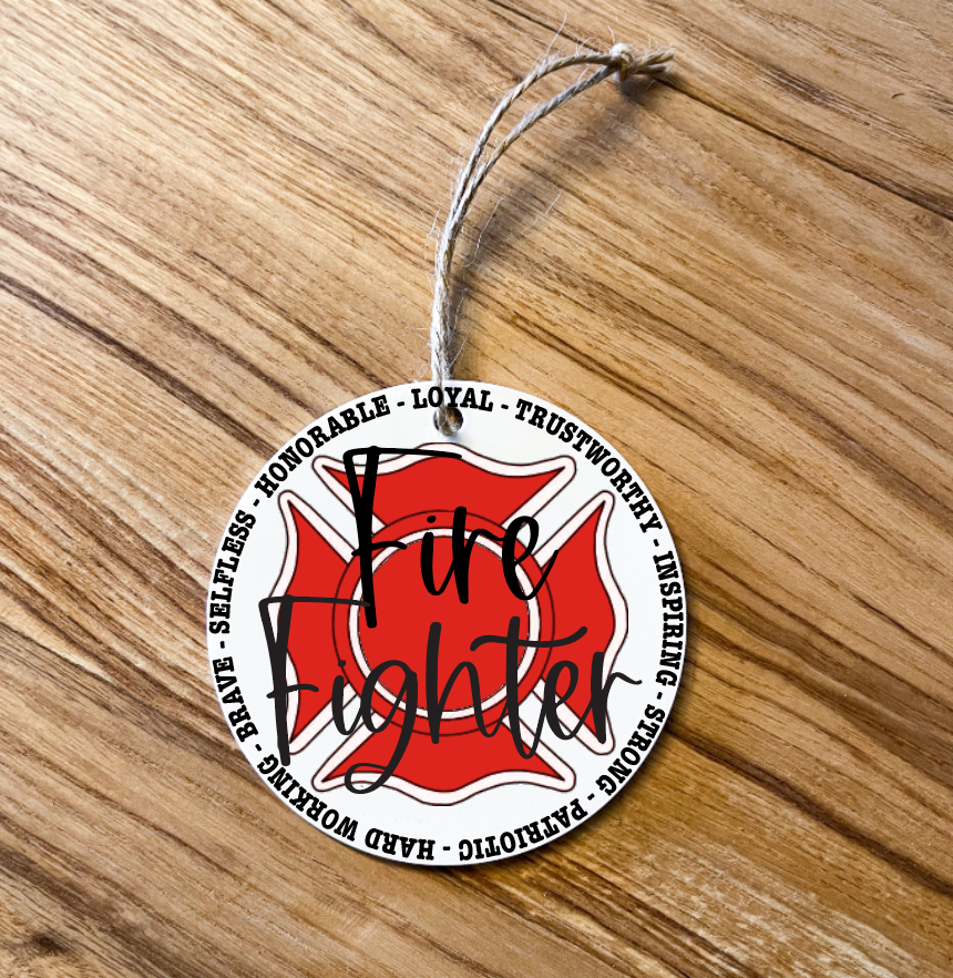 fire fighter Circle acrylic Ornament; Holiday; Christmas; Gift