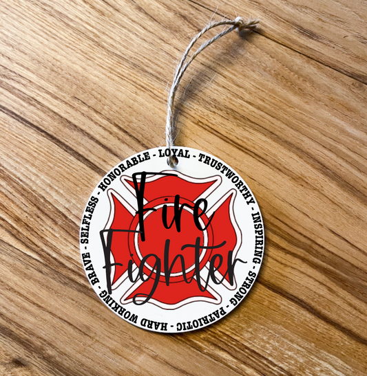 fire fighter Circle acrylic Ornament; Holiday; Christmas; Gift