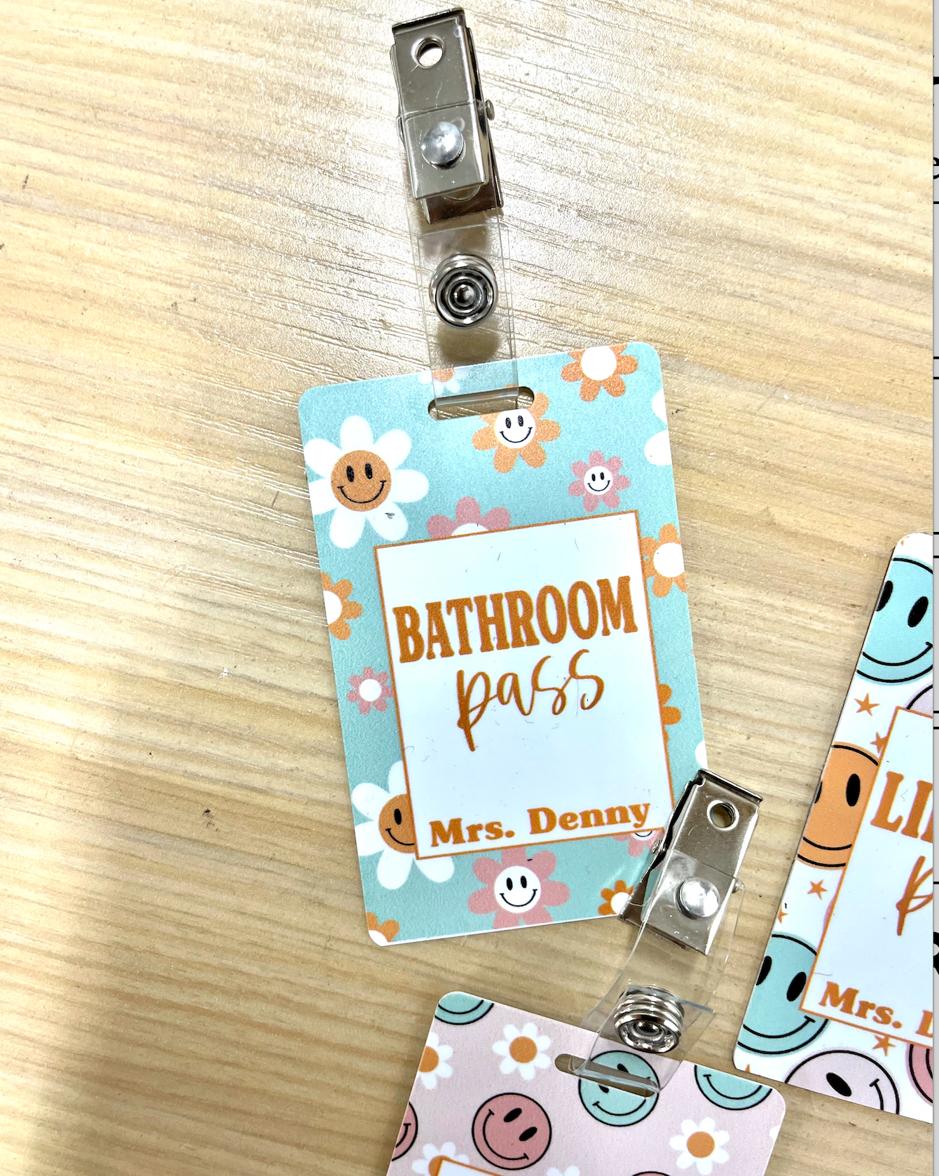Retro Groovy Smiley Face Acrylic Classroom Hall Passes