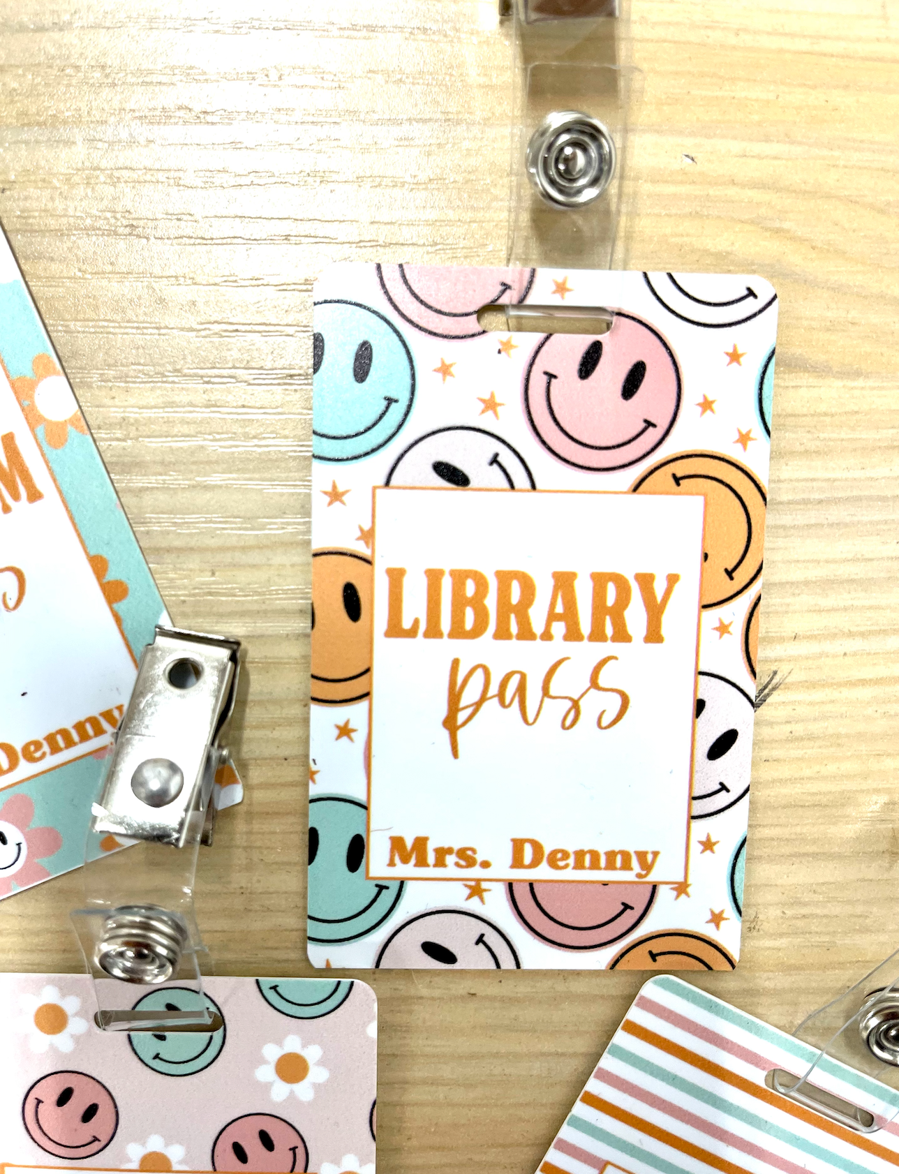 Retro Groovy Smiley Face Acrylic Classroom Hall Passes