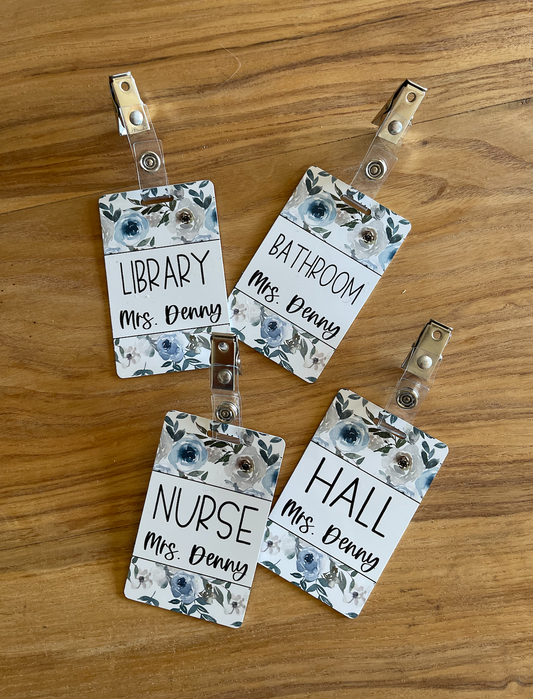 Watercolor Blue Flower Acrylic Classroom Hall Passes