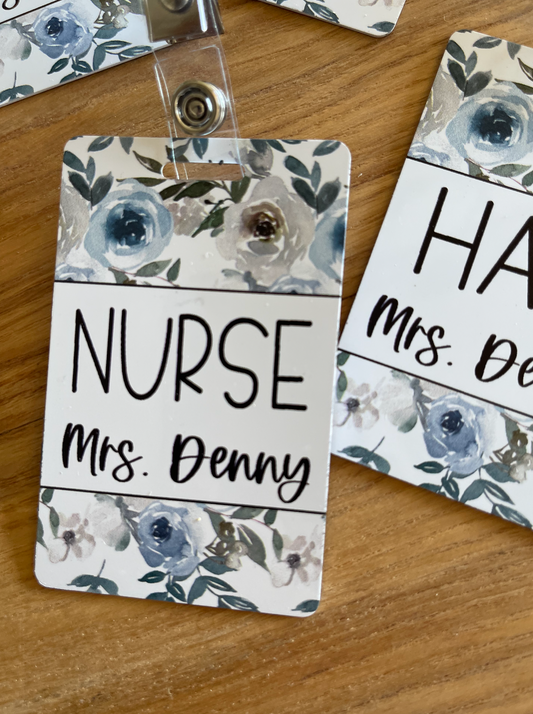 Watercolor Blue Flower Acrylic Classroom Hall Passes