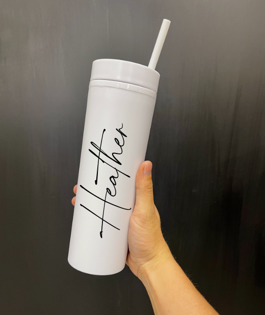 Personalized Skinny Tumbler with Lid and Straw, 16 oz Matte Black Acrylic Tumbler Insulated Double Wall Plastic Reusable Cups