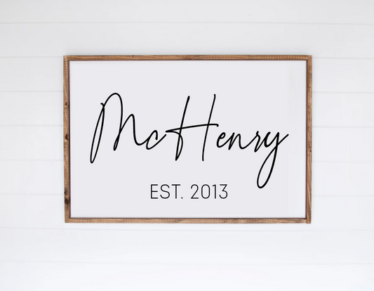 last name family established farmhouse cursive family wood sign