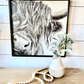 Cow Nose Drawing of Highland Cow Black and White Highland Cow fluffy farmhouse wood sign
