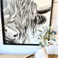 Cow Nose Drawing of Highland Cow Black and White Highland Cow fluffy farmhouse wood sign