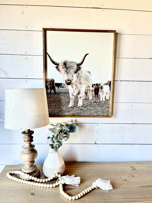 Denarys and calves Black White Highland Cow fluffy farmhouse wood sign