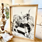 Lola Looking Back Highland Cow Black and White Highland Cow fluffy farmhouse wood sign