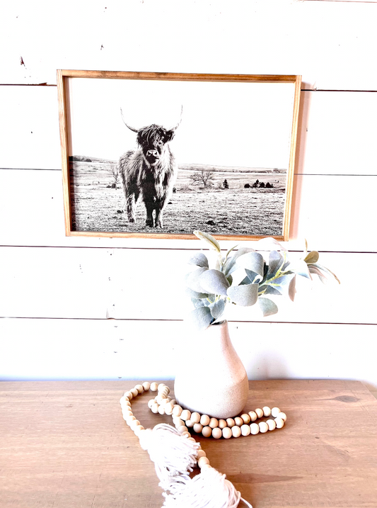 Ruby in the Field Highland Cow Black and White Highland Cow fluffy farmhouse wood sign