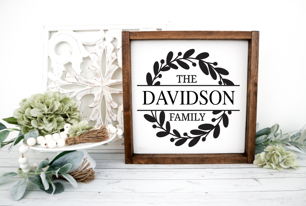 Monogram 4 Collection greenery leaves  family name  farmhouse new wood sign