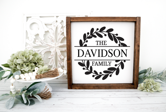 Monogram 4 Collection greenery leaves  family name  farmhouse new wood sign
