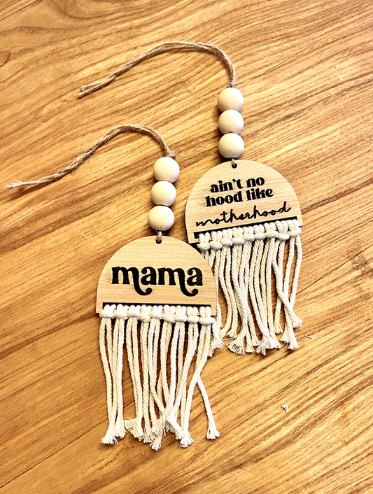 Mama Aint no hood like motherhood mothers day Car Charm Review Mirror wood sign Hanging Tag Bead Active