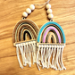 boho macrame rainbow tassle Car Charm Review Mirror wood sign Hanging Tag Bead Active