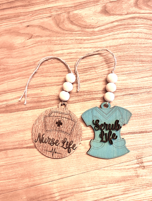 nurse and scrub life tassle Car Charm Review Mirror wood sign Hanging Tag Bead Active