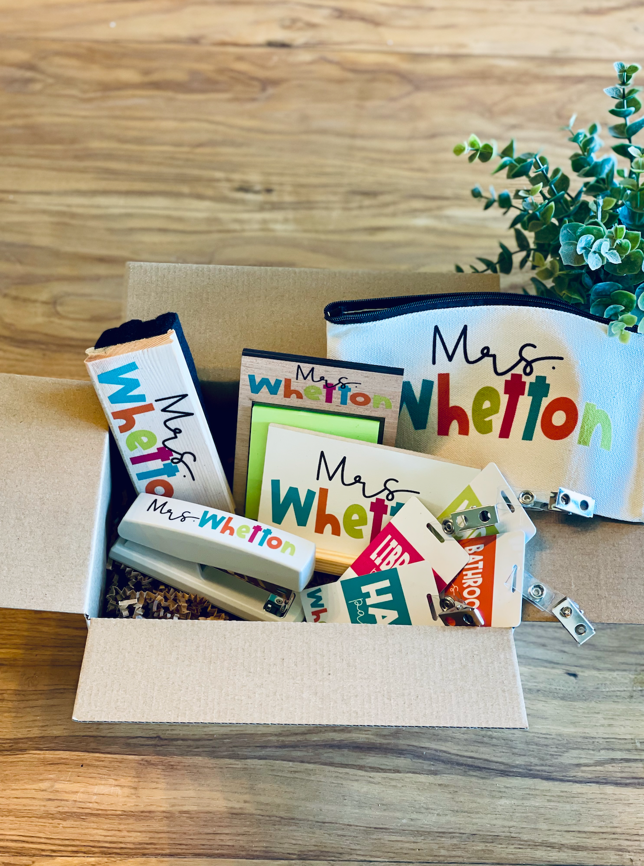 Personalized Bright and Colorful Teacher Appreciation Care Wood Sign Box