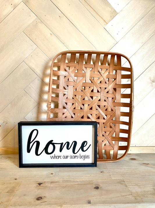Home where our story begins family sign  wood sign entry way sign livingroom sign hanging wall framed signs