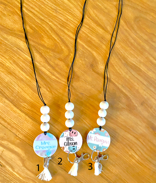 boho retro teacher Themed Personalized Custom Teacher Nurse Keychain Lanyard Farmhouse Bead Tassel