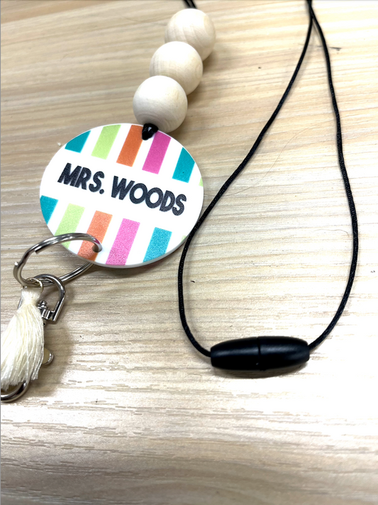 bright and bold colorful teacher Themed Personalized Custom Teacher Nurse Keychain Lanyard Farmhouse Bead Tassel