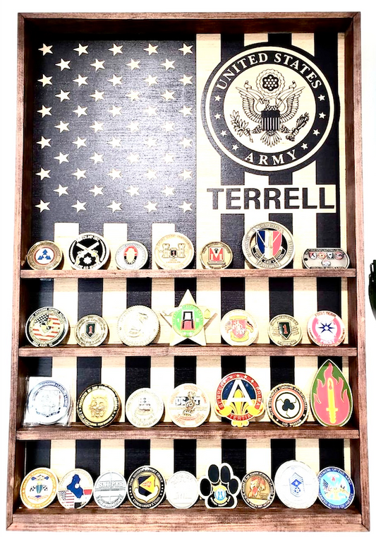 Military Coin display open face wood box veteran army navy marine coast guard air force