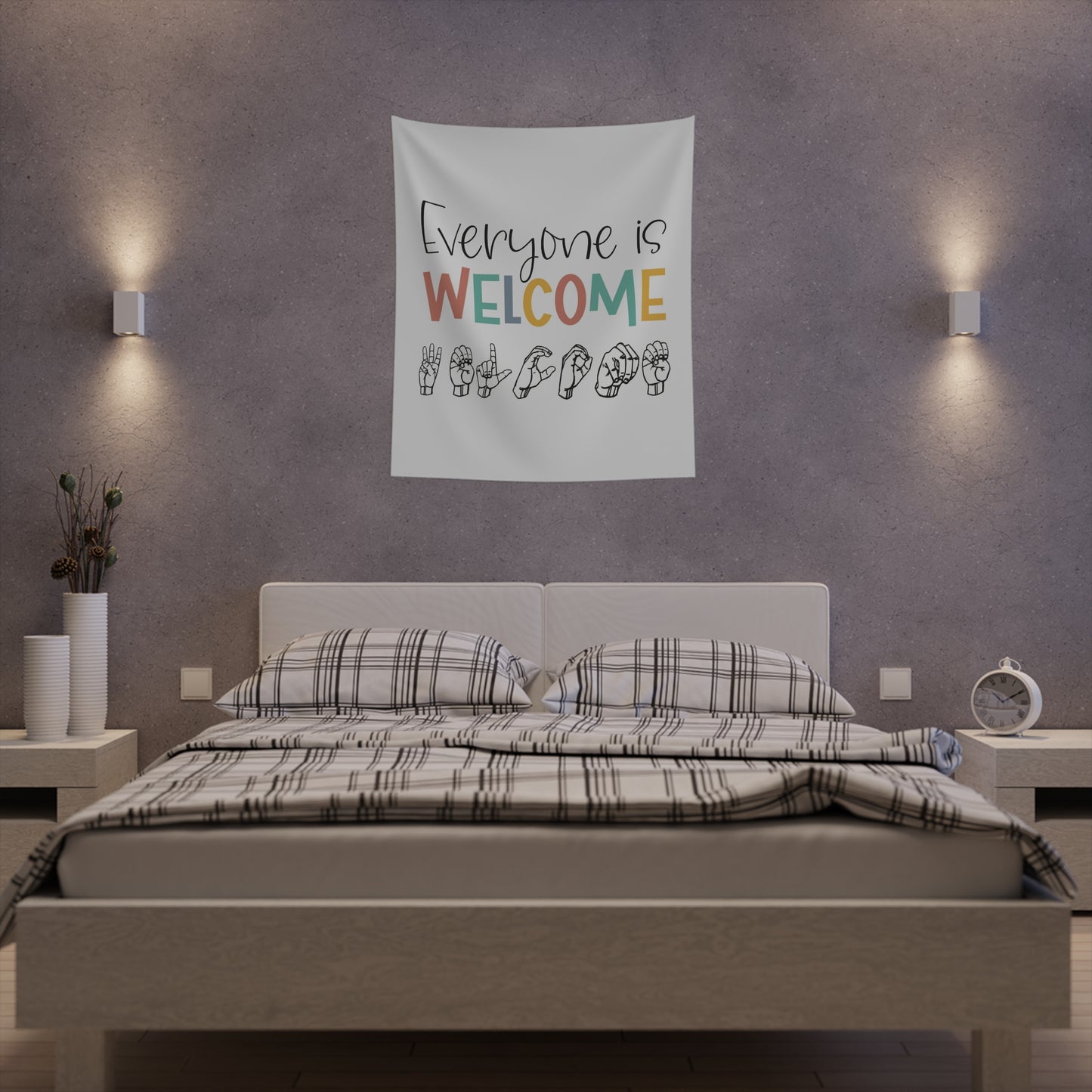 Everyone is welcome asl Printed Wall Tapestry