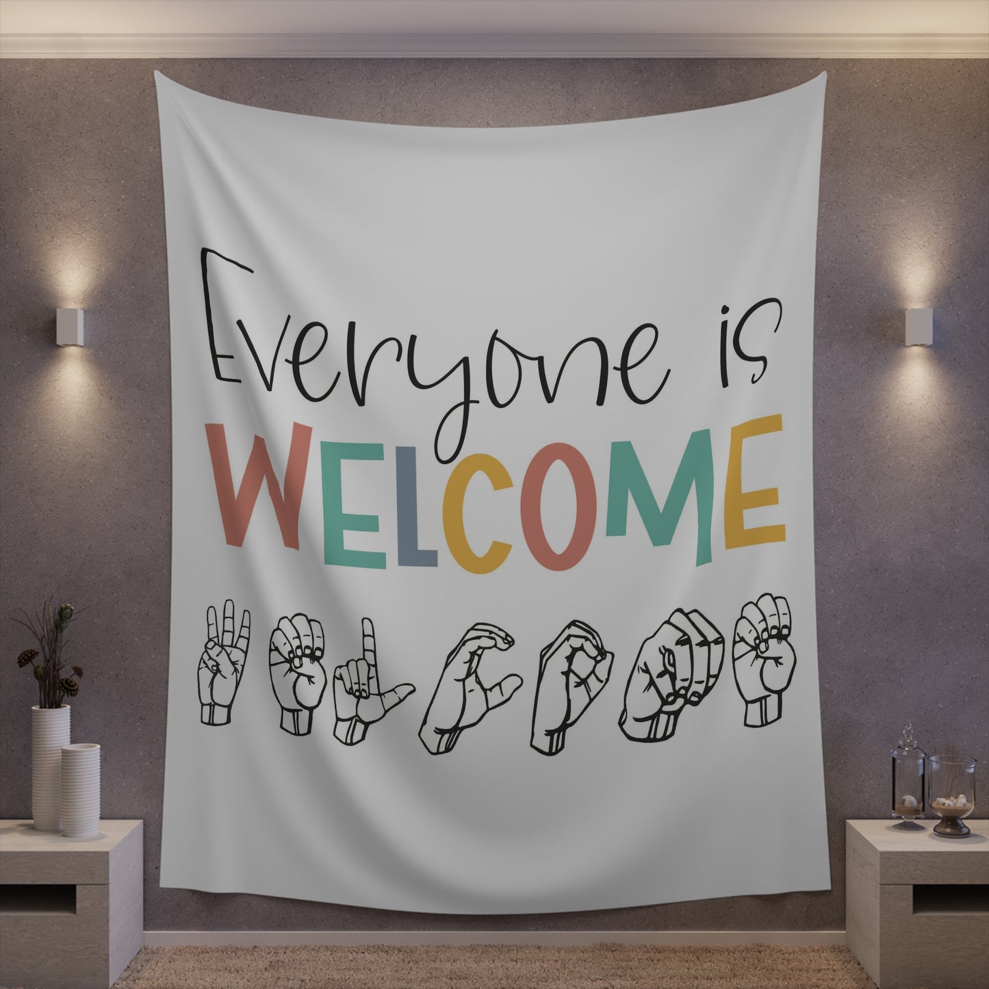 Everyone is welcome asl Printed Wall Tapestry