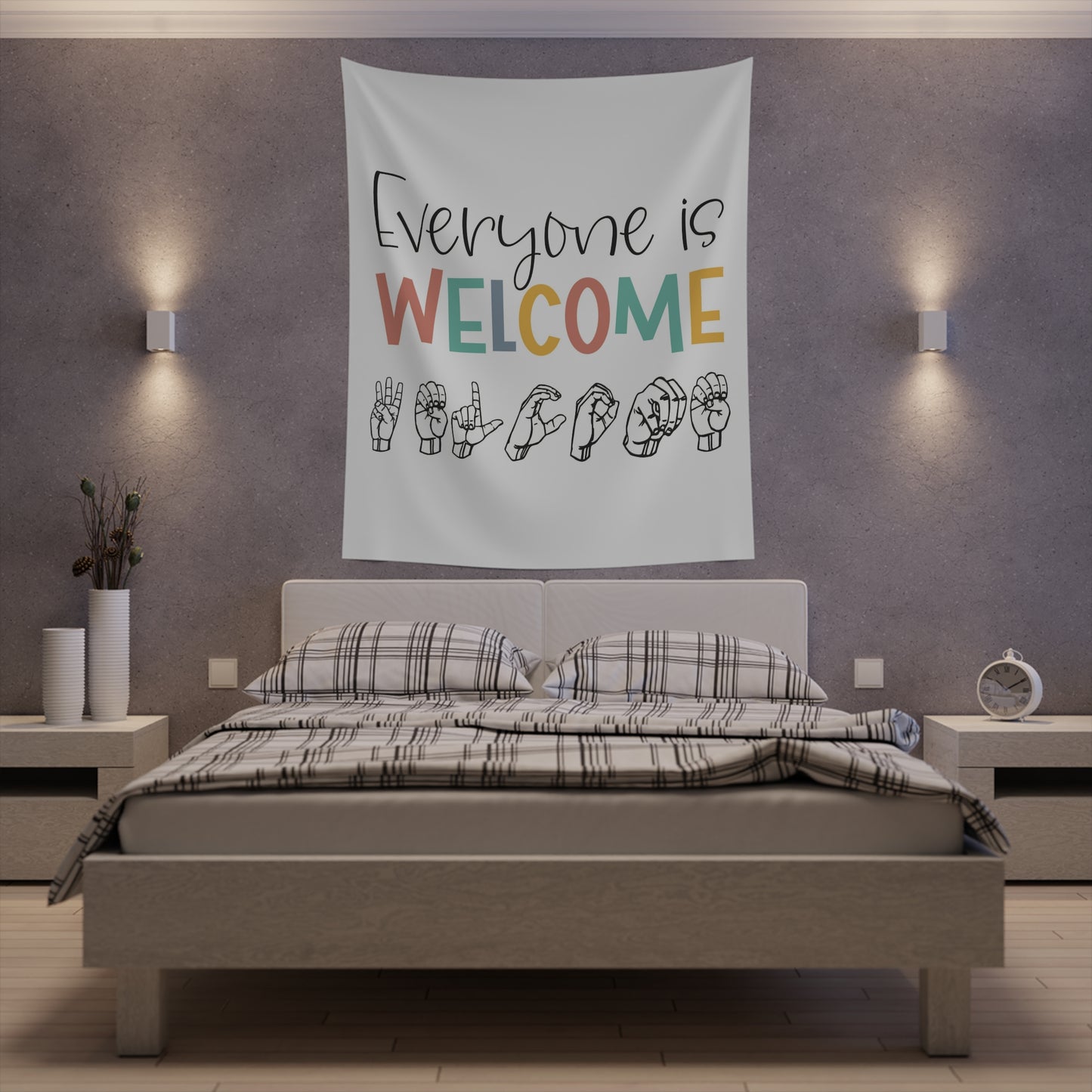 Everyone is welcome asl Printed Wall Tapestry