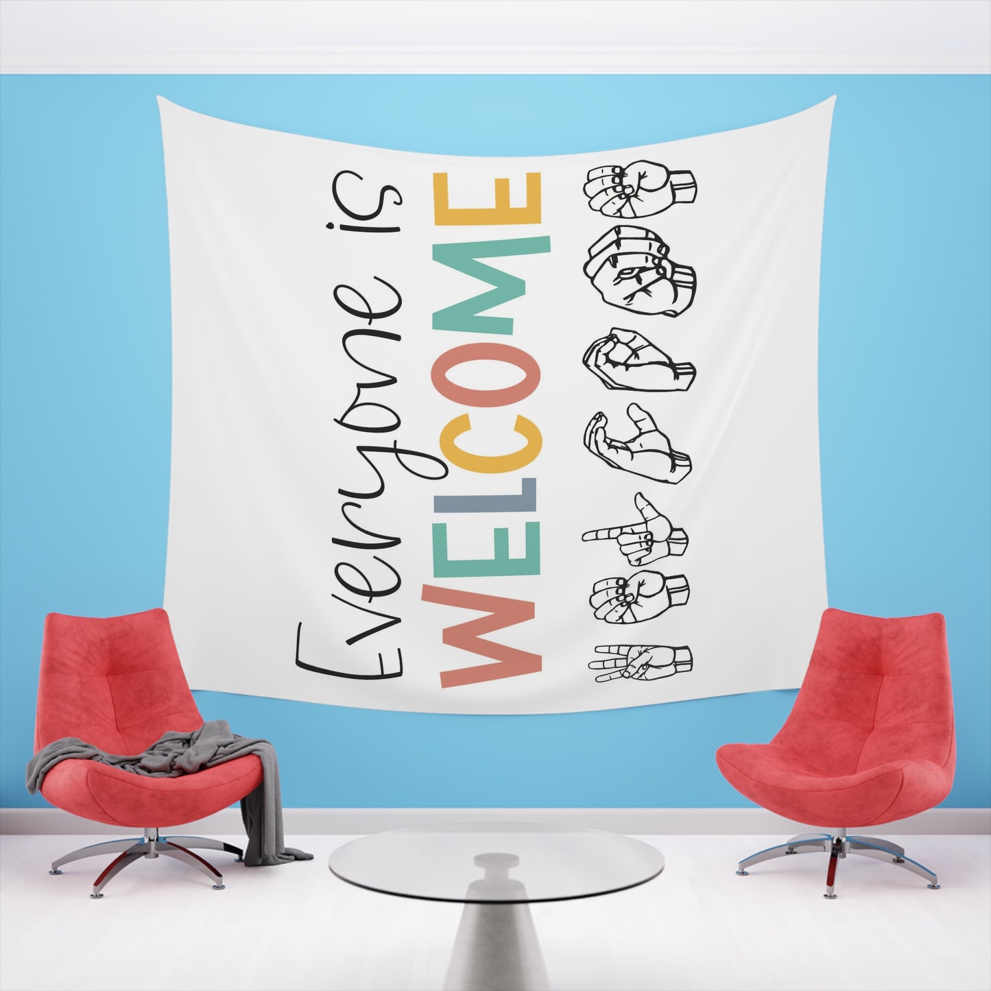 Everyone is welcome asl Printed Wall Tapestry