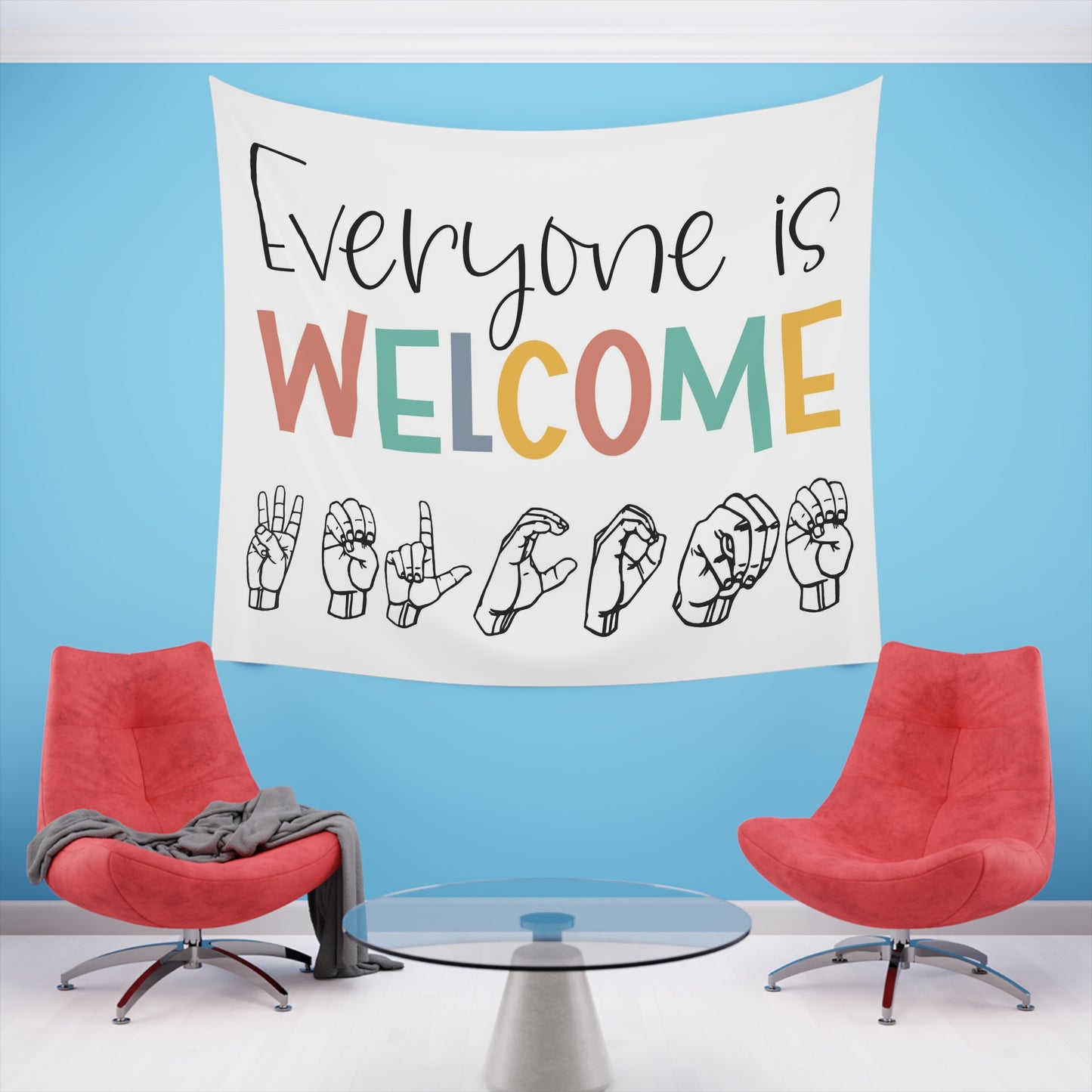 Everyone is welcome asl Printed Wall Tapestry