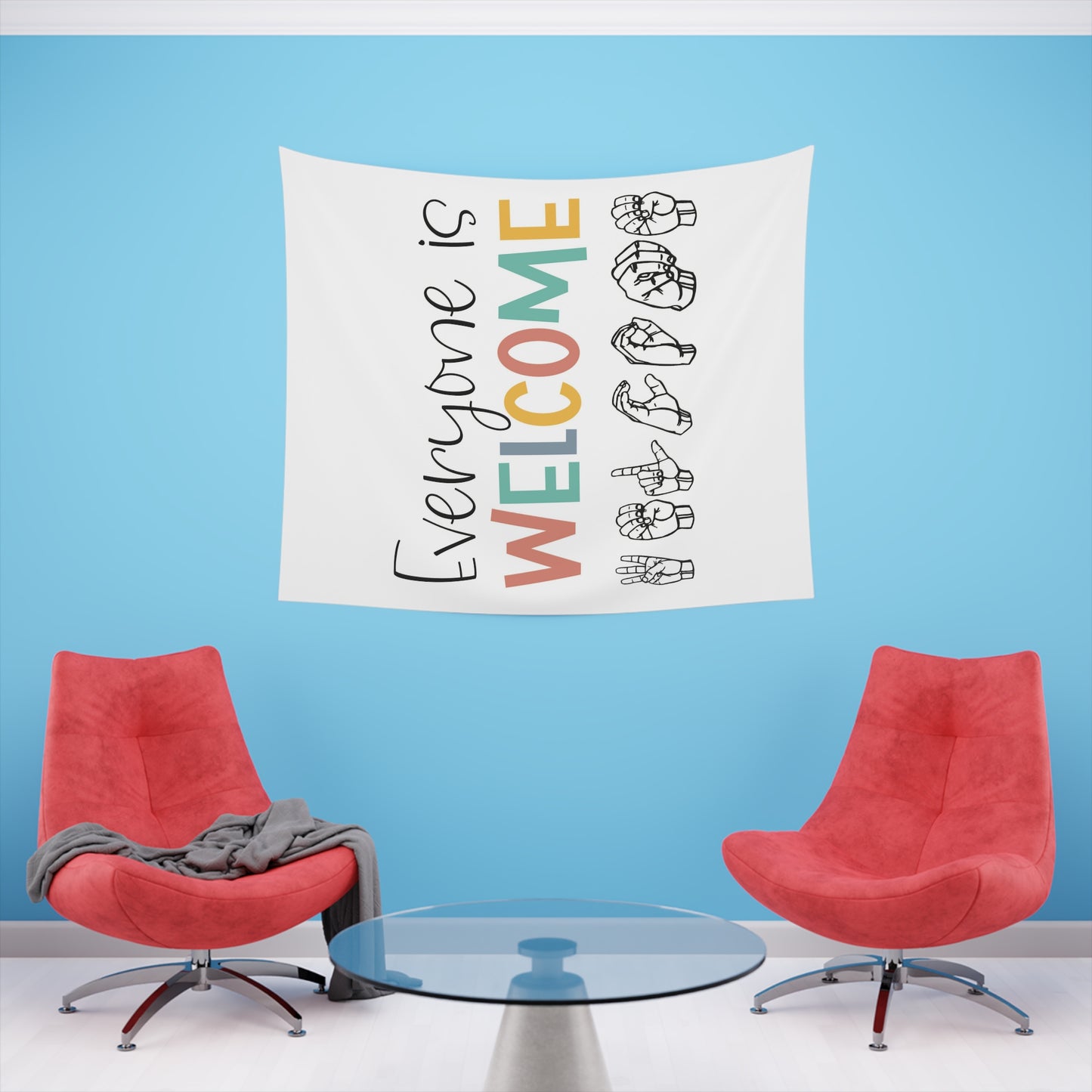 Everyone is welcome asl Printed Wall Tapestry