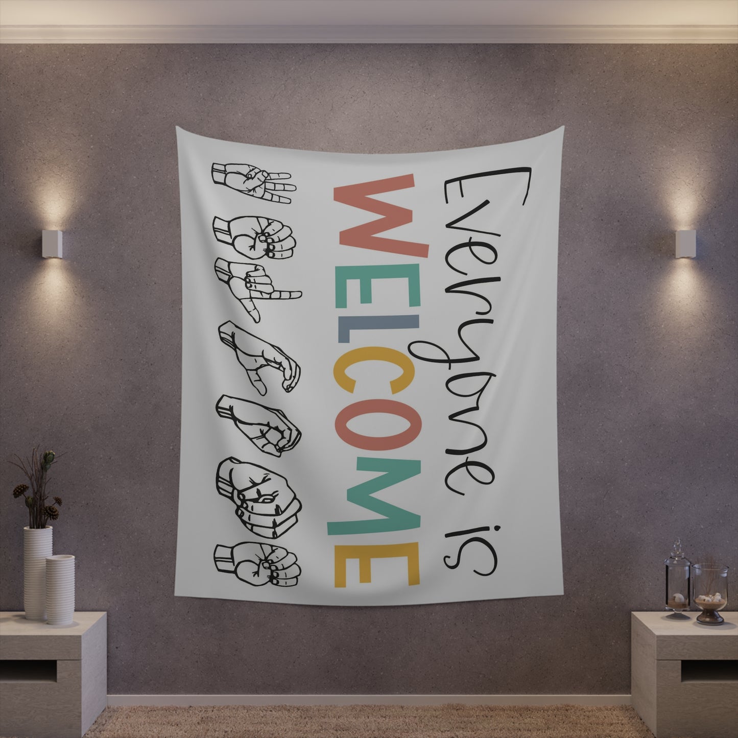 Everyone is welcome asl Printed Wall Tapestry