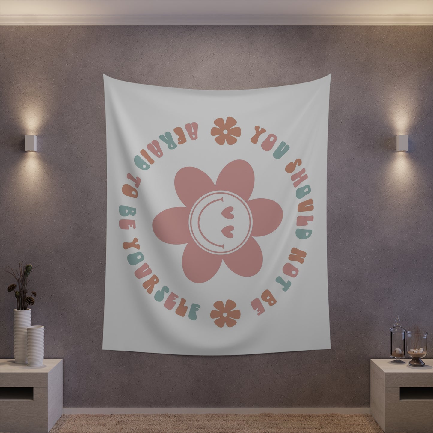 retro groovy you should not be afraid to be yourself Printed Wall Tapestry