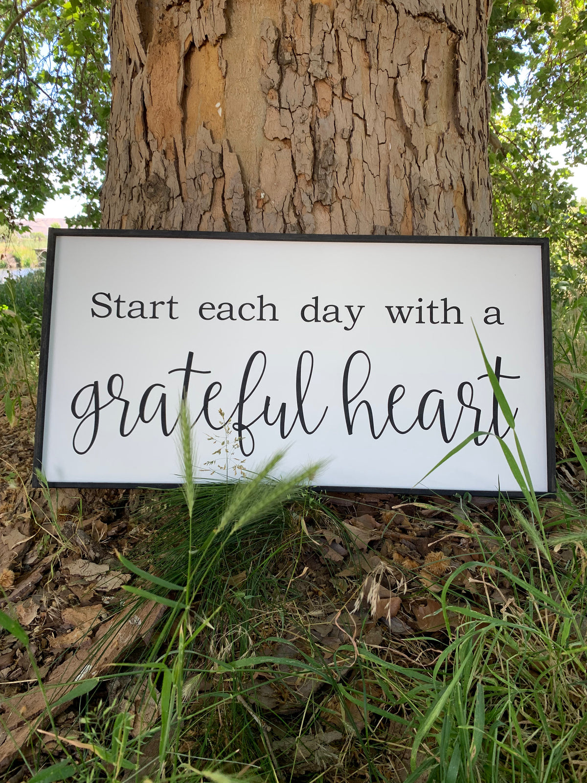 Start Each Day With a Grateful Heart Framed Wood Sign