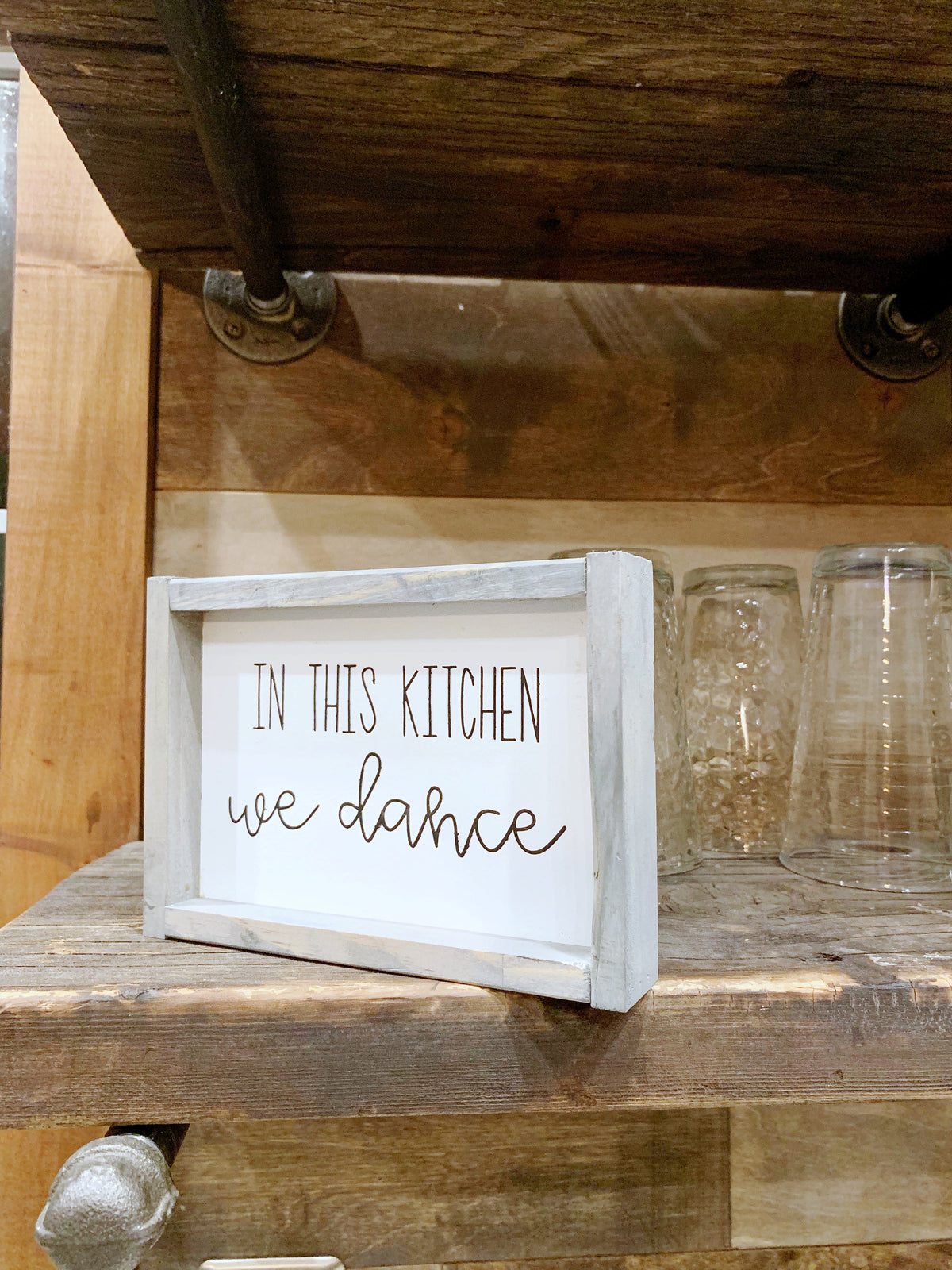 In This Kitchen We Dance Framed Wood Sign