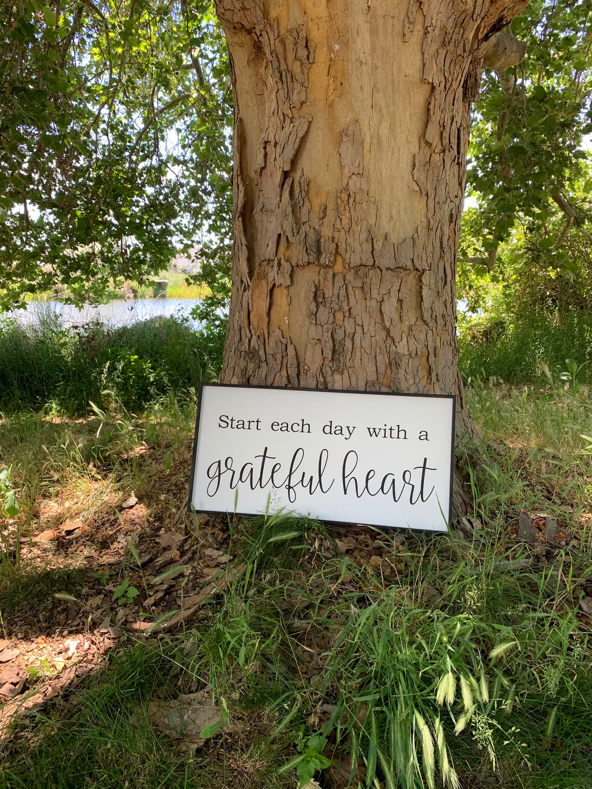 Start Each Day With a Grateful Heart Framed Wood Sign