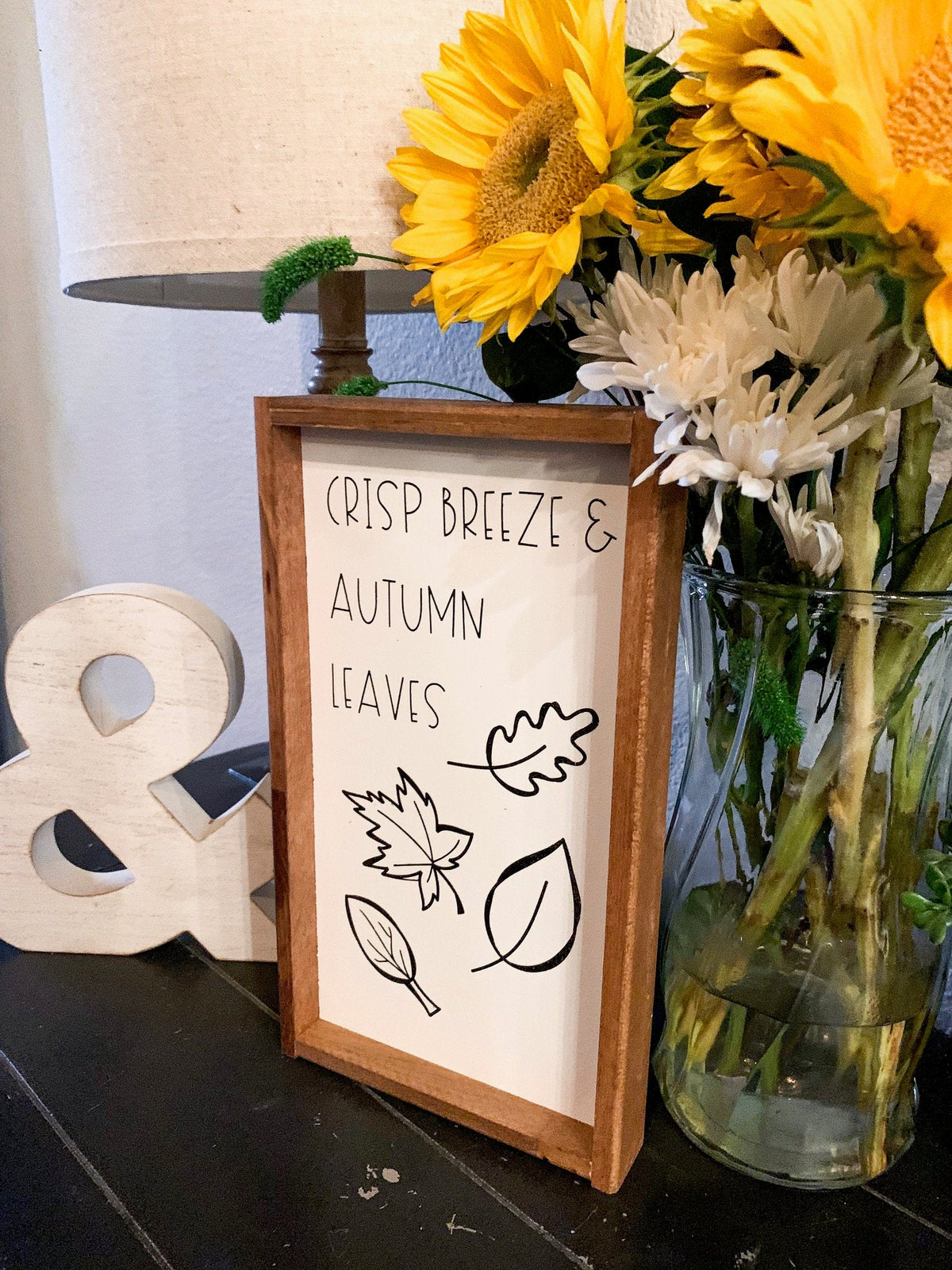 Crisp Breeze & Autumn Leaves Framed Fall Wood Sign