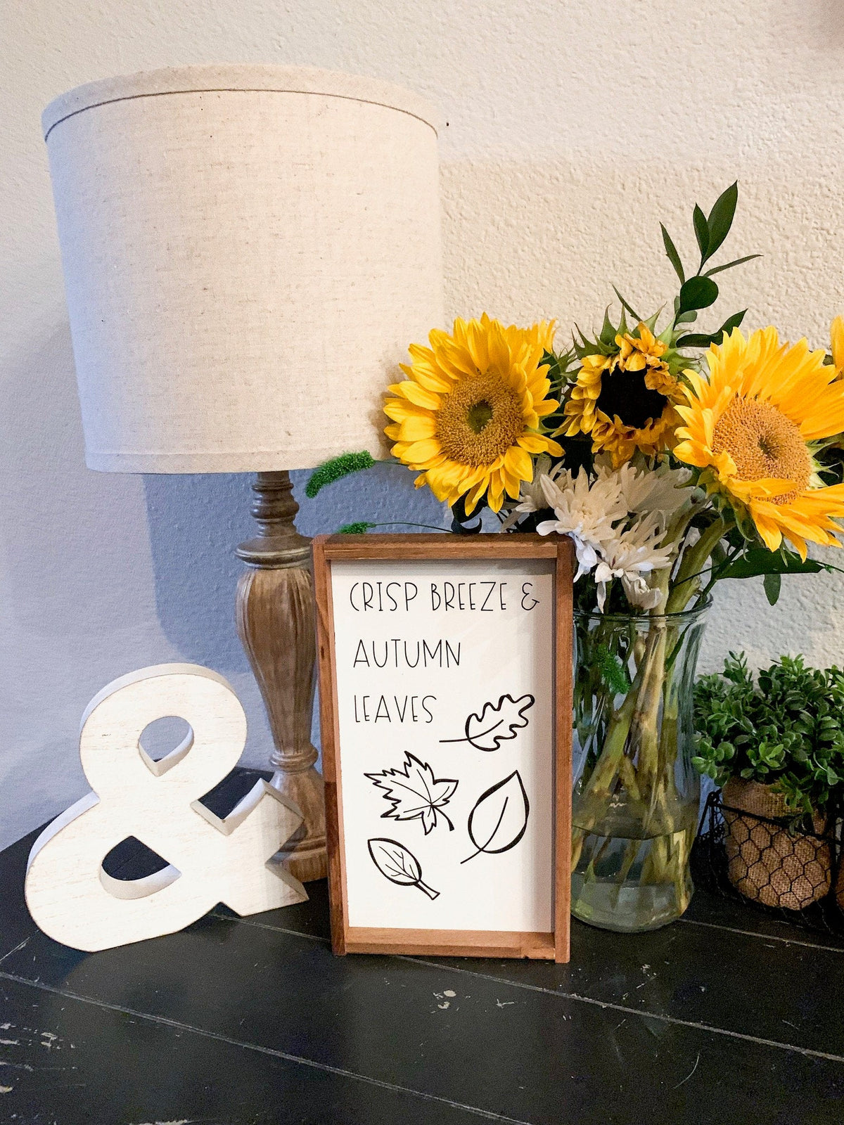 Crisp Breeze & Autumn Leaves Framed Fall Wood Sign