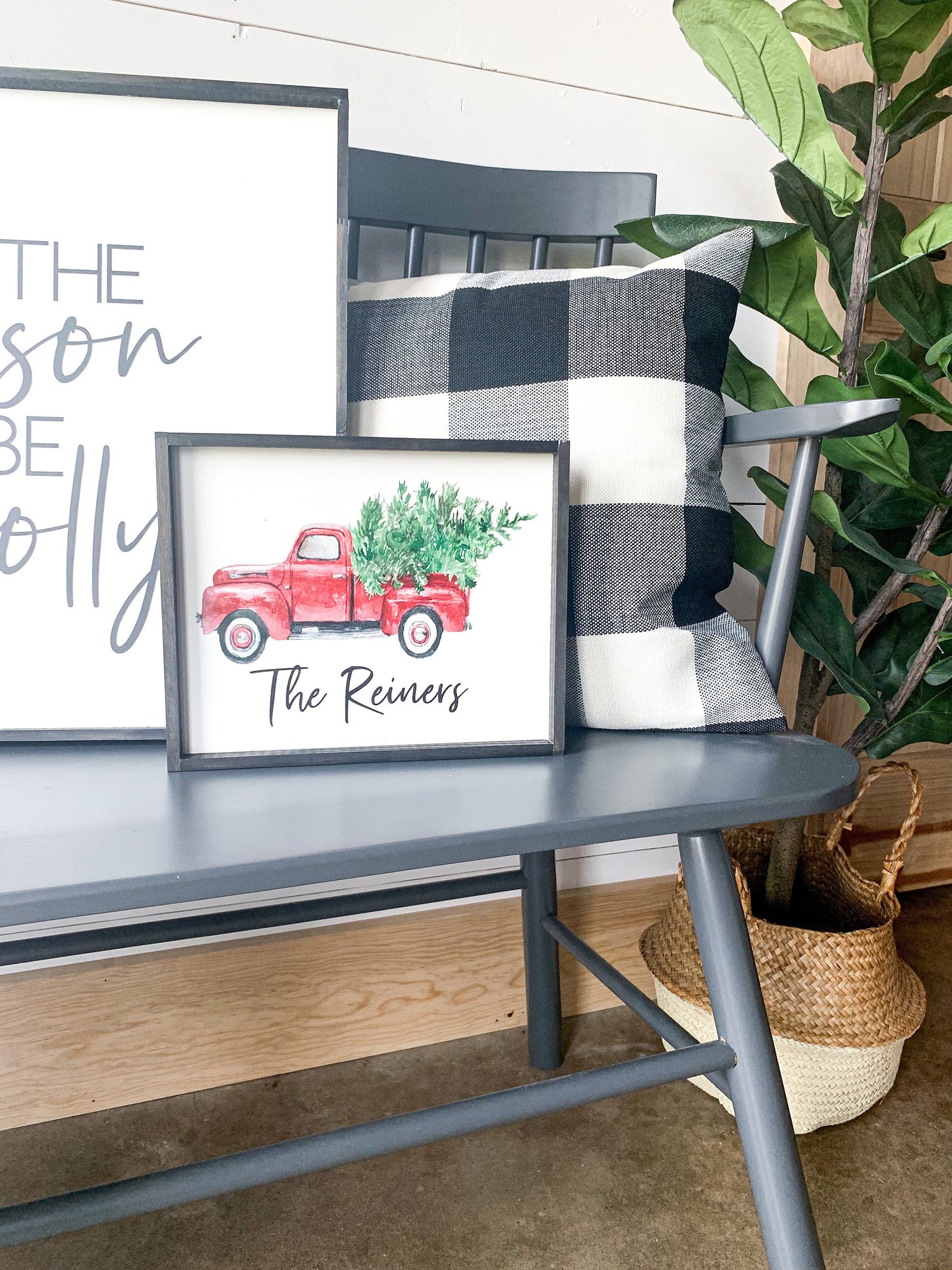 Watercolor Red Truck Personalized Custom Name Christmas Wood Sign