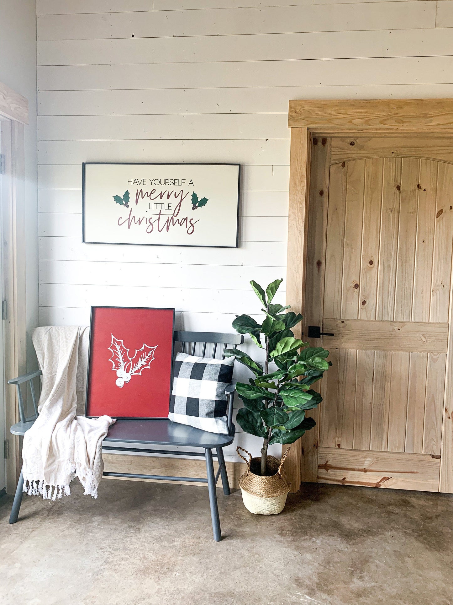 Red and white Holly Mistletoe Large Wood Sign Mantle layering sign